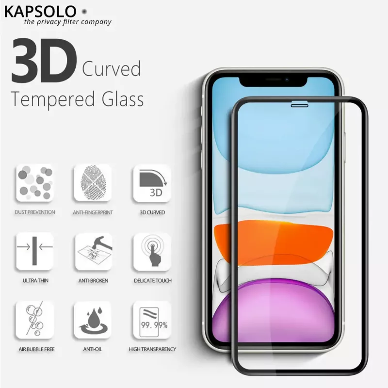 Karastatud klaasist ekraanikaitse Kapsolo iPhone 13 / iPhone 14 Max — kumer 9H, sobib kuni 15,5 cm (6,1 tolli)