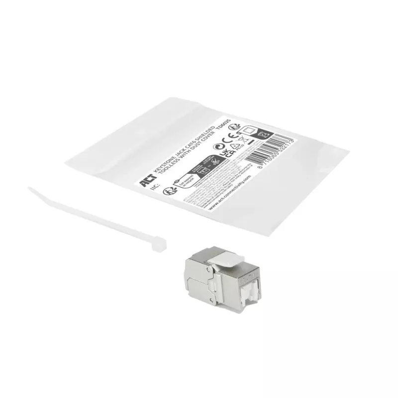 ACT Keystone Jack RJ45 CAT6 varjestatud tööriistavaba katiku ja hõbevalgega