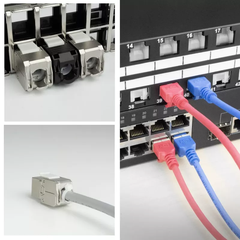 ACT Keystone Jack RJ45 CAT6 varjestatud tööriistavaba katiku ja hõbevalgega