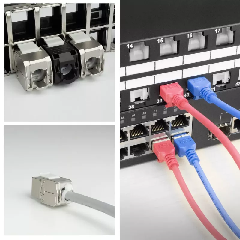 ACT Keystone Jack RJ45 CAT6A varjestatud tööriistavaba, tolmukaitsega