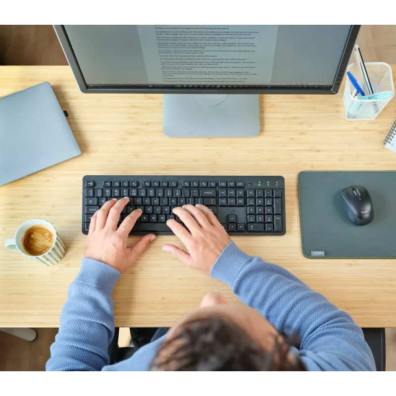 Trust TKM-360 klaviatuur Kaasas hiir Kontor RF Juhtmevaba QWERTZ Saksa Must