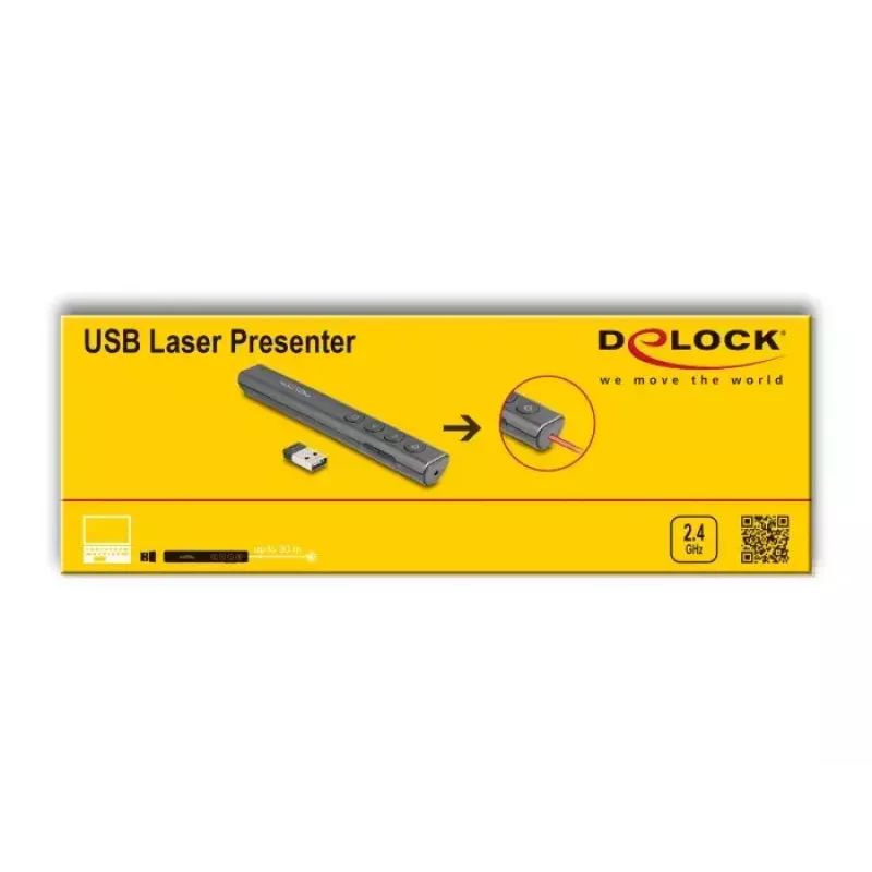 DeLOCK USB-laseresitleja juhtmeta USB RF kaugjuhtimispult punase laserosutiga