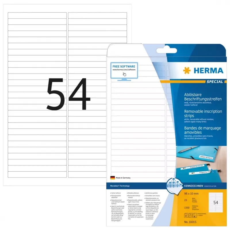 Eemaldatavad pealiskirjaribad HERMA A4 96x10 mm valge