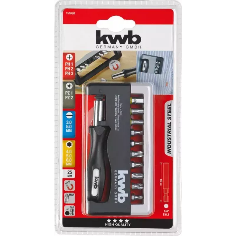 Kruvikeeramisotsakute komplekt KWB Industrial Steel Standard Handy Bit Box