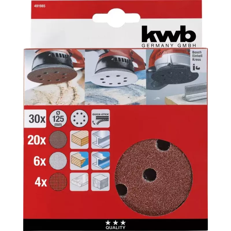 Lihvketas kwb Quick-stick lihvimisketta komplekt 30 tk 11,5 cm korund