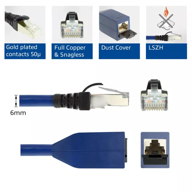 ACT sinine 5 m LSZH SFTP CAT6A MPTL pikenduskaabel takerdumisvastase kaitsega RJ45-pistikuga