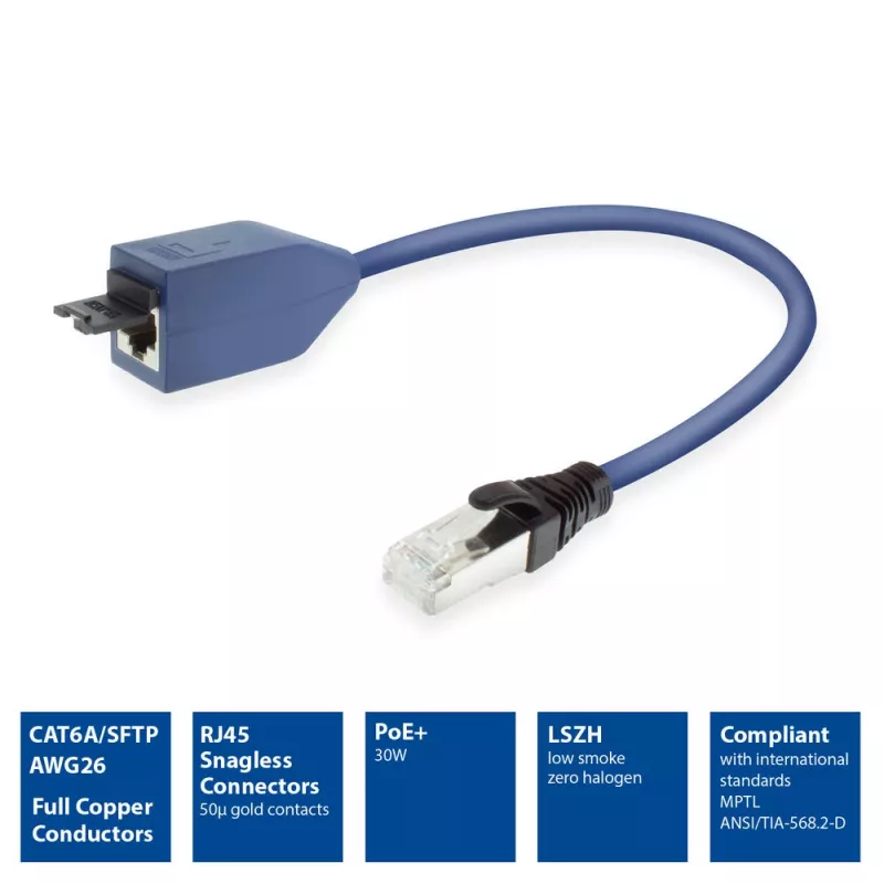 ACT sinine 7 meetrit LSZH SFTP CAT6A MPTL pikenduskaabel turvalukkudega RJ45-pistikutega