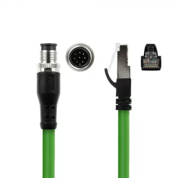 ACT Industrial 5.00 meetri pikkune andurikaabel M12A 8-kontaktiline isane RJ45 isasele, Ultraflex SF/UTP TPE kaabel, varjestatud