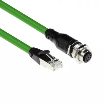 ACT Industrial 3.00 meetrit andurikaabel M12A 8-kontaktiline emane RJ45 isasele, Ultraflex SF/UTP TPE kaabel, varjestatud