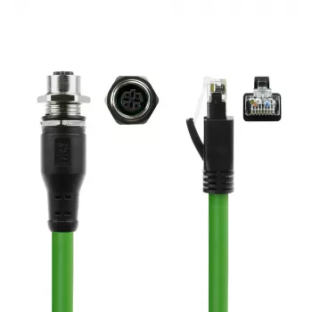 ACT Industrial 1,5 meetrit andurikaabel M12D 4-kontaktiline emane šassii RJ45 isasele, Superflex Xtreme TPE-kaabel, varjestatud