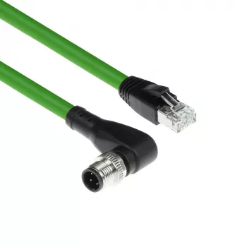 ACT Industrial 3.00 meetrit andurikaabel M12D 4-kontaktiline isane nurga all RJ45 isasele, Superflex Xtreme TPE kaabel, varjestatud