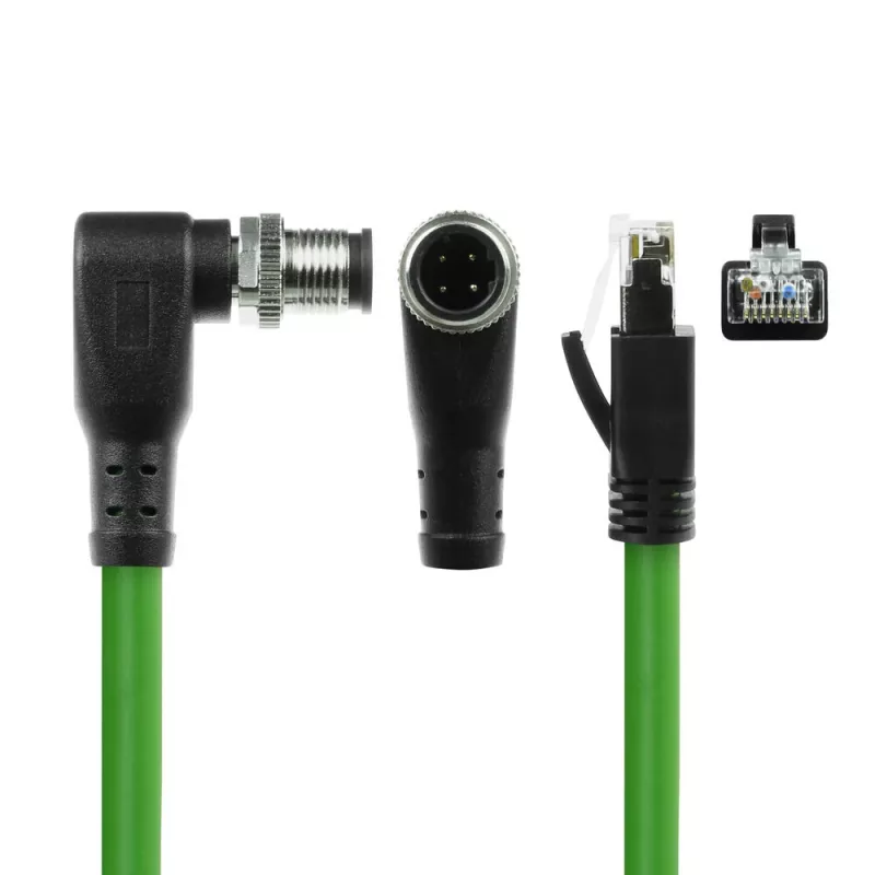 ACT Industrial 3.00 meetrit andurikaabel M12D 4-kontaktiline isane nurga all RJ45 isasele, Superflex Xtreme TPE kaabel, varjestatud
