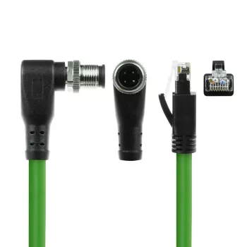 ACT Industrial 5.00 meetrit andurikaabel M12D 4-kontaktiline isane paremnurk RJ45 isasele, Superflex Xtreme TPE-kaabel, varjestatud