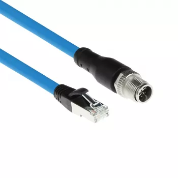ACT Industrial 10.00 meetrit Andurikaabel M12X 8 kontaktiga isane šassii RJ45-le, Superflex SF/UTP TPE-kaabel, varjestatud