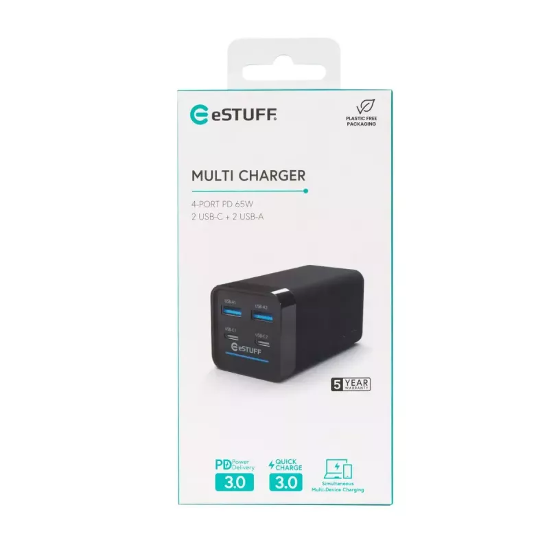 Mobiilseadme laadija eSTUFF ES635200 universaalne must 2 USB USB-C