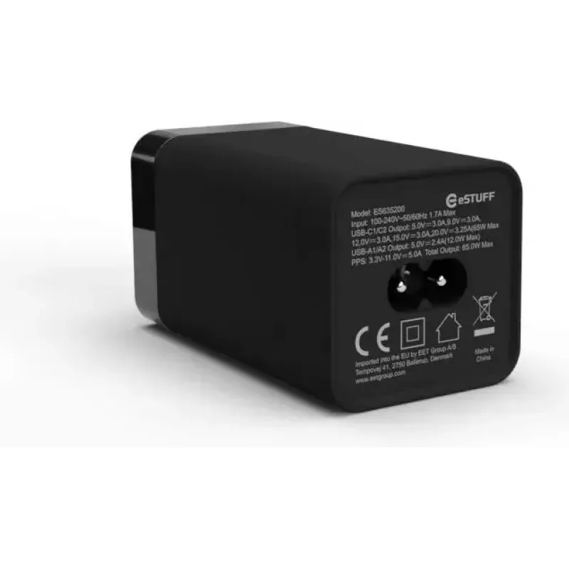 Mobiilseadme laadija eSTUFF ES635200 universaalne must 2 USB USB-C