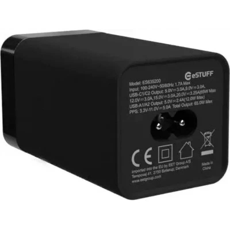 Mobiilseadme laadija eSTUFF ES635200 universaalne must 2 USB USB-C