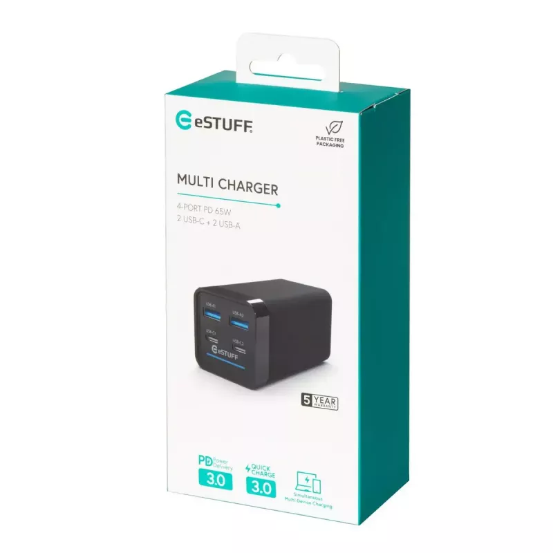 Mobiilseadme laadija eSTUFF ES635200 universaalne must 2 USB USB-C