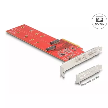 DeLOCK PCI Express x8 kaart kahele sisemisele NVMe M.2 Key M 110 mm bifurkatsiooniga madalprofiil