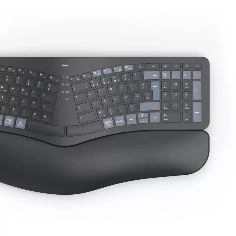 Hama WK-900 Ergo klaviatuur Kodu/Kontor RF traadita + Bluetooth QWERTZ German Must, Sinine, Tumehall