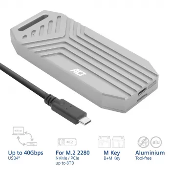ACT USB 40Gbps M.2 2280 NVMe / PCIe SSD ümbris, tööriistavaba