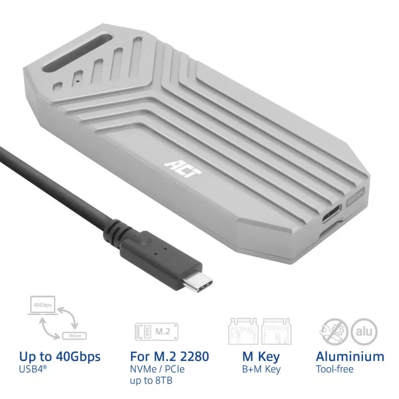 ACT USB 40Gbps M.2 2280 NVMe / PCIe SSD ümbris, tööriistavaba