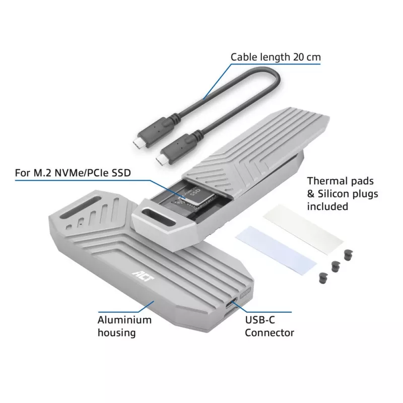 ACT USB 40Gbps M.2 2280 NVMe / PCIe SSD ümbris, tööriistavaba