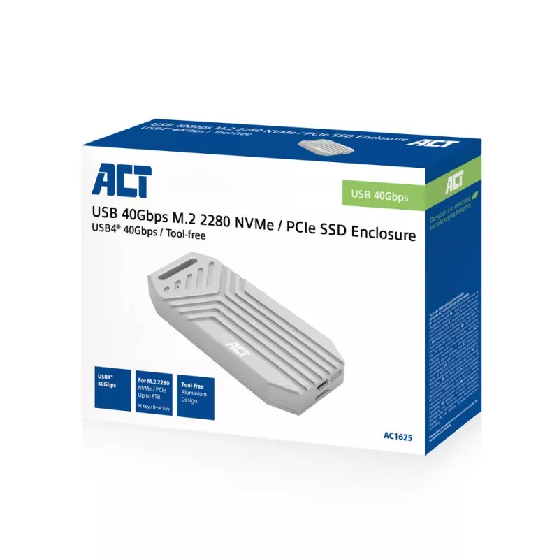 ACT USB 40Gbps M.2 2280 NVMe / PCIe SSD ümbris, tööriistavaba