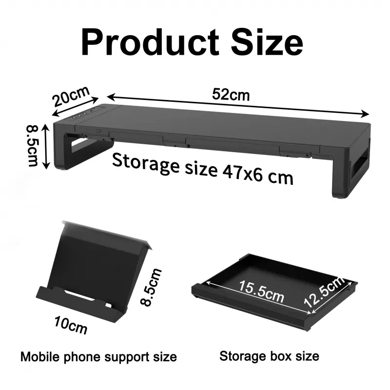 Monitorialus EQUIP Ergonomic Monitor Stand with USB (USB-A x4, USB-C x1), eraldiseisev, 25 kg, must