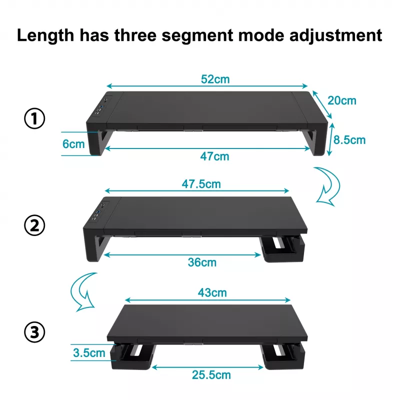 Monitorialus EQUIP Ergonomic Monitor Stand with USB (USB-A x4, USB-C x1), eraldiseisev, 25 kg, must