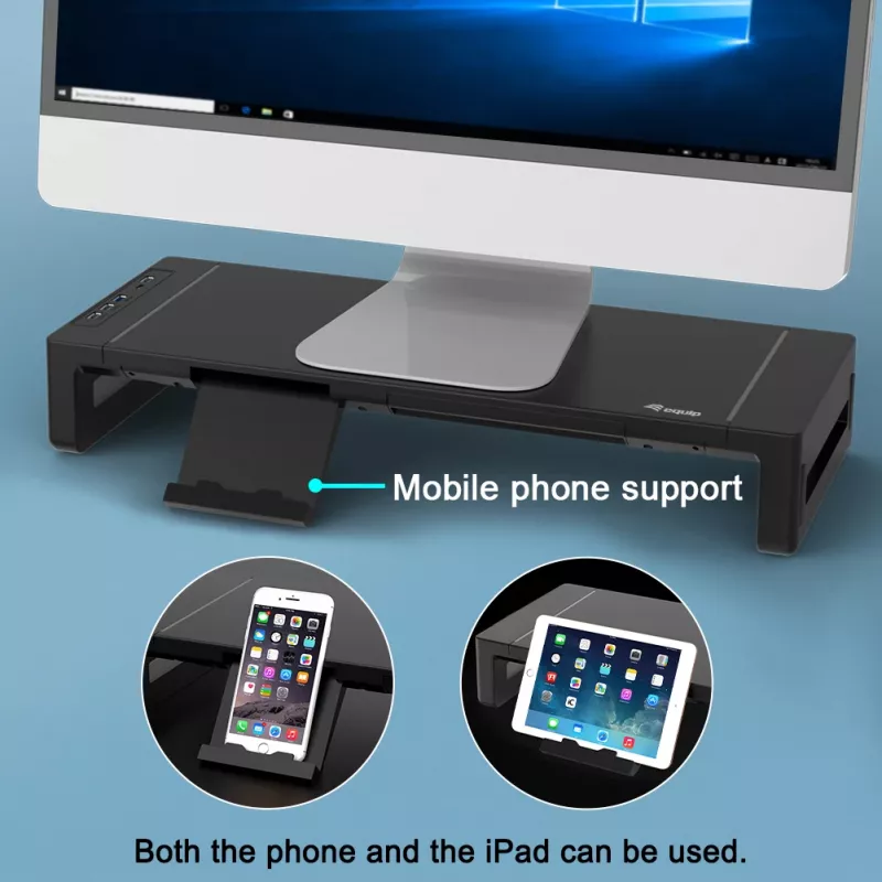 Monitorialus EQUIP Ergonomic Monitor Stand with USB (USB-A x4, USB-C x1), eraldiseisev, 25 kg, must
