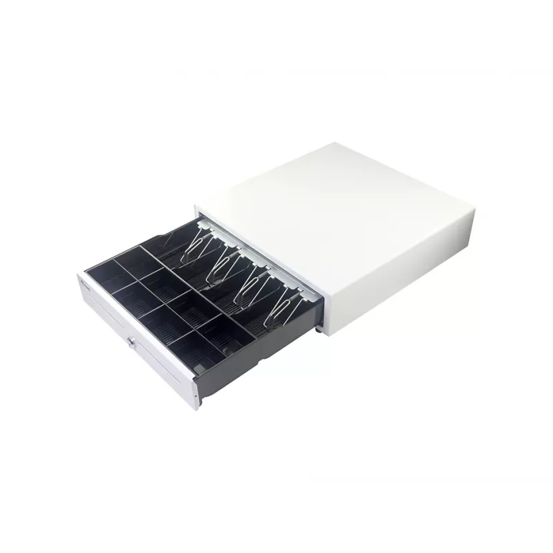 Kassaaparaadi sahtel EQUIP 351011, manuaalne/automaatne POS-sahtel, 4 rahatähtede / 8 mündipesaga, metall, valge, 420×405×110 mm