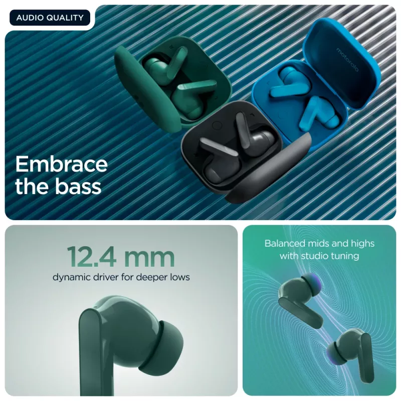 Motorola Moto Buds Bass kõrvaklapid True Wireless Stereo (TWS) Kõrvasisesed Kõned/Muusika Bluetooth Roheline