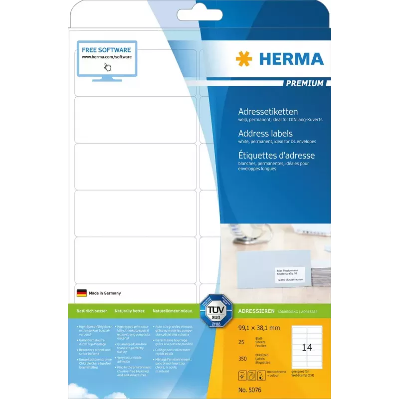Premium aadressisildid HERMA 5076 A4 99,1x38,1 mm