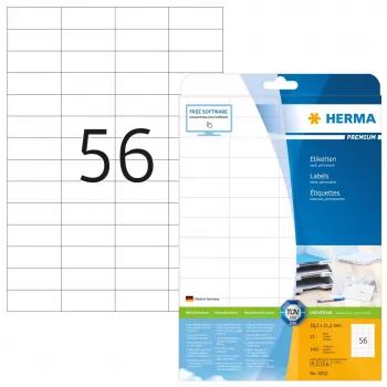 Labels HERMA Premium A4 52.5x21.2 mm Valge paper matt 1400 pcs