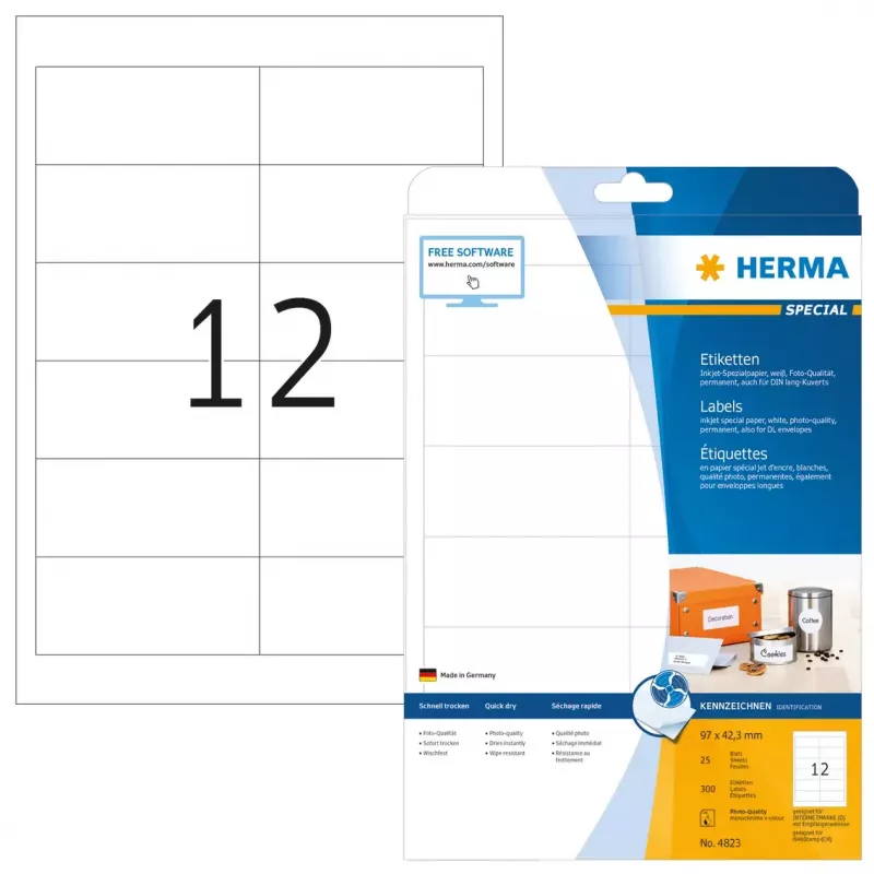 Tindiprinteri sildid HERMA A4 97x42,3 mm 300 tk