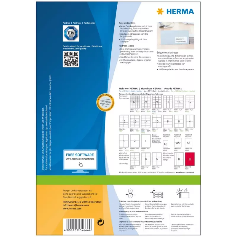 Aadressisildid Premium HERMA A4 88,9x46,6 mm 1200 tk