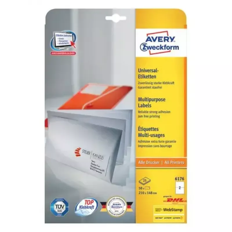 Avery Zweckform sildilehed mudel 6176 — 210 × 148 mm prinditavad lehed, paki suurus