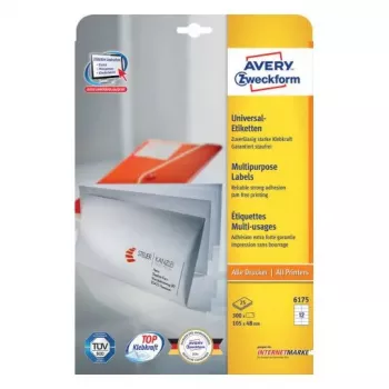 Isekleepuvad ristkülikukujulised sildid Avery Zweckform 6175 — püsivalt valged, 300 tk