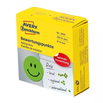 Isekleepuvad ringikujulised sildid Avery Zweckform 3858, roheline, püsiliim, 1,9 cm Ø, 250 tk