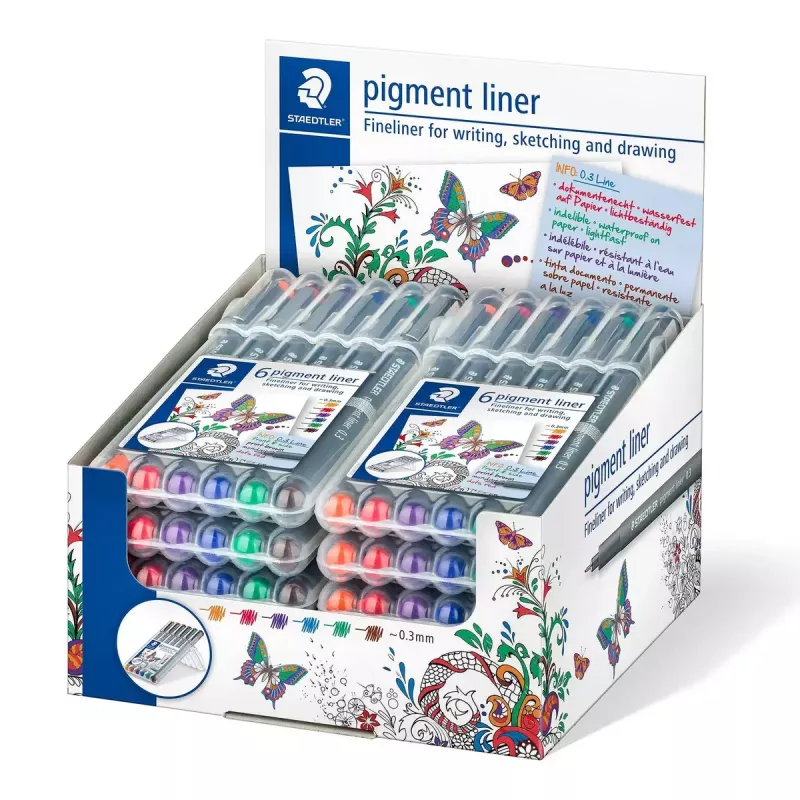 Fineliner Staedtler Pigment Liner 30803-SSB6 sinine pruun roheline oranž punane violetne