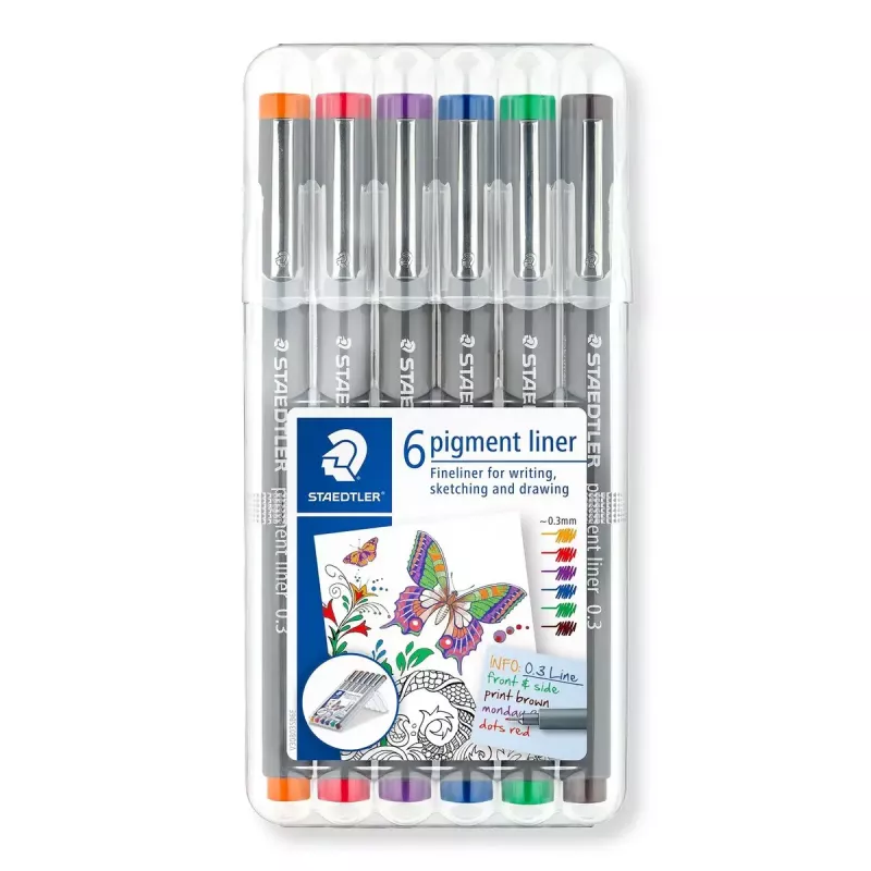 Fineliner Staedtler Pigment Liner 30803-SSB6 sinine pruun roheline oranž punane violetne