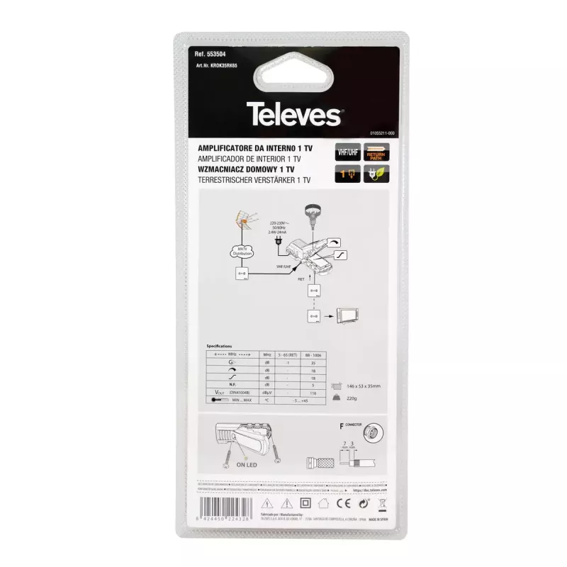TV signaalivõimendi Televes 553504 88 - 1006 MHz F-pistik AC 220 - 230 V