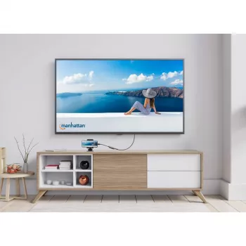 Manhattan USB-C dokk/jaotur, pordid (x3): HDMI, USB-A ja USB-C, toiteedastusega (100 W) USB-C porti (Märkus: vaja on täiendavat USB-C seinelaadijat ja USB-C kaablit), universaalne kõigile seadmetele, kaabel 10 cm, must, kolmeaastane garantii