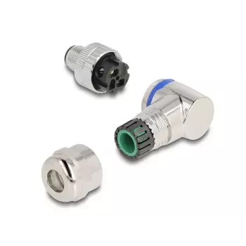 DeLOCK M12-pistik, A-kodeeringuga, 3-kontaktiline isane, 90° nurgaga, metall