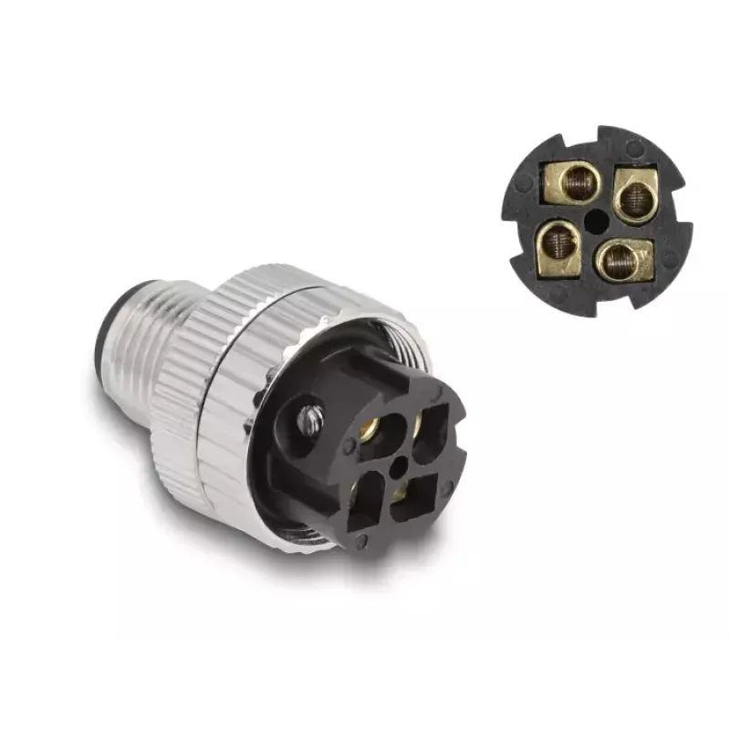 DeLOCK M12 pistik A-kodeeringuga 4 kontaktiga isane 90° nurga all metallist