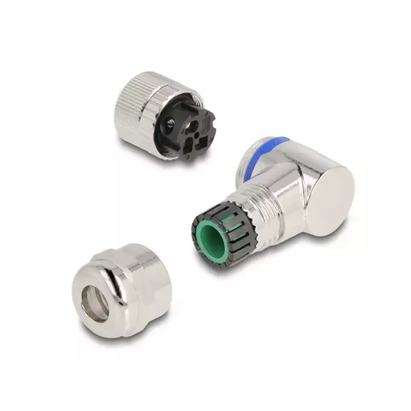 DeLOCK M12 pistik A-kodeeringuga 3 kontaktiga emane 90° nurga all metall