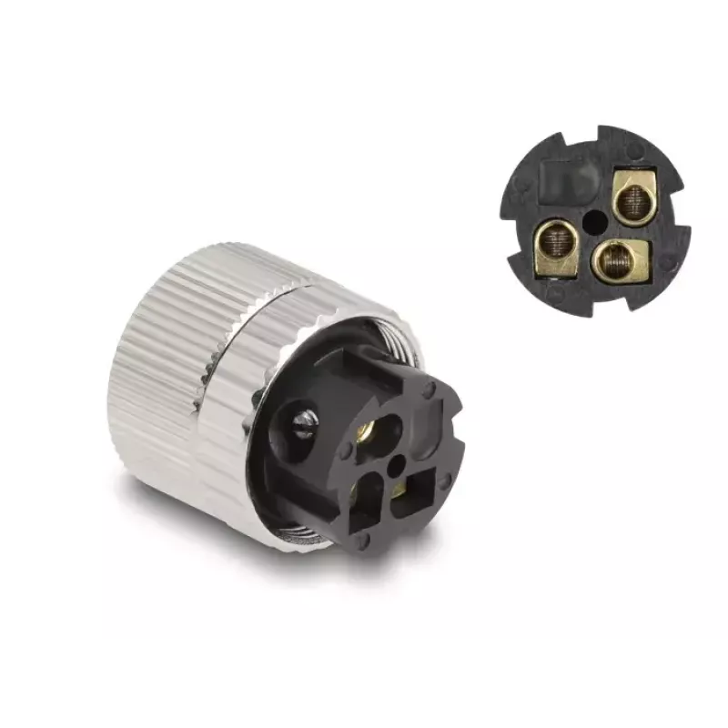 DeLOCK M12 pistik A-kodeeringuga 3 kontaktiga emane 90° nurga all metall