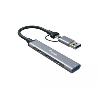 USB 3.2 Gen 1 4-pordiline jaotur EQUIP — 3× USB‑C + 1× USB‑A, 5 Gbit/s, alumiinium, hall