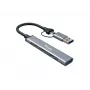 USB 3.2 Gen 1 4-pordiline jaotur EQUIP — 3× USB‑C + 1× USB‑A, 5 Gbit/s, alumiinium, hall